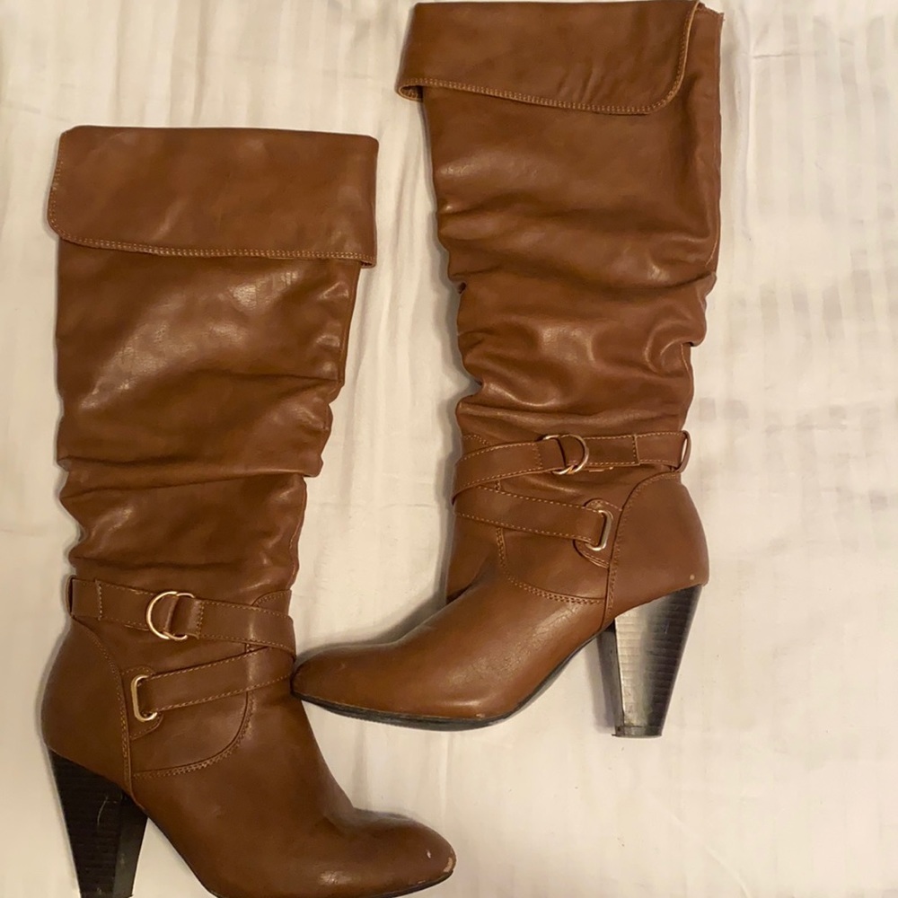 Faux leather heeled boots